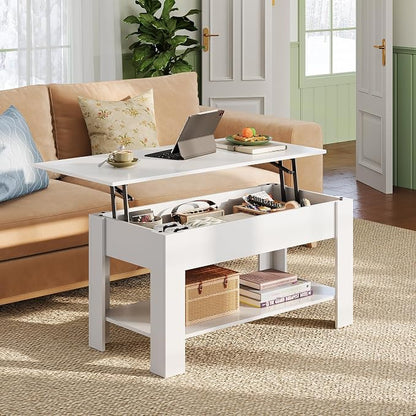 WLIVE Coffee Table, 39" Lift Top Coffee Table with Hidden Compartment, Storage Shelf and Lifting Top for Home Living Room, Office and Reception Room, White