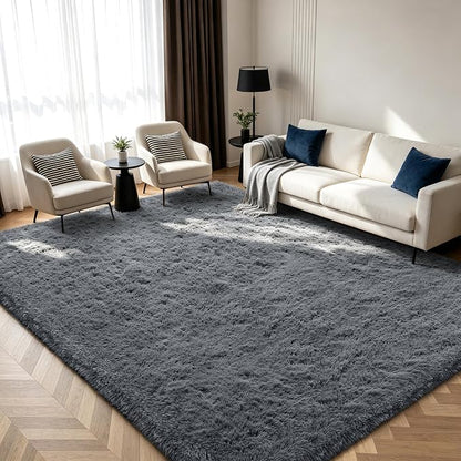Shag Area Rugs for Bedroom Living Room,5X8 Ultra Soft Fluffy Area Rugs for Dorm,Indoor Carpet Plush Rugs for Home Decor,Dark Grey