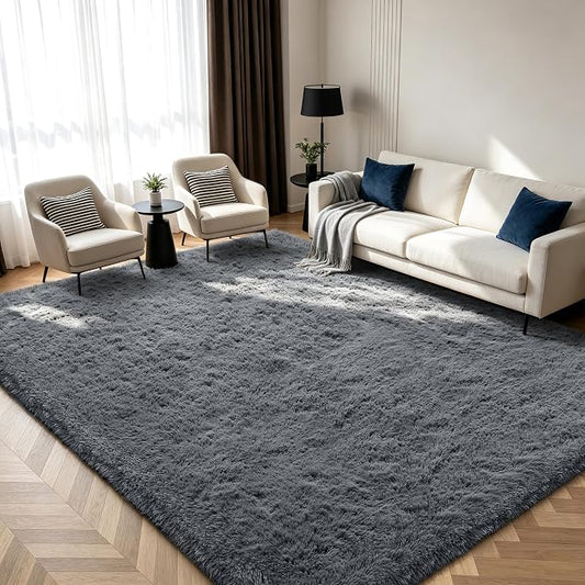Shag Area Rugs for Bedroom Living Room,6X9 Ultra Soft Fluffy Area Rugs for Dorm,Indoor Carpet Plush Rugs for Home Decor,Dark Grey