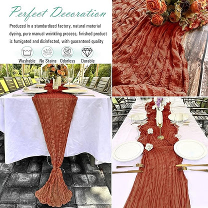 8 Pack Terracotta Cheesecloth Table Runner Rustic Gauze 22 x 108 inch Fall Table Runners for Wedding Bridal Shower Birthday Party Table Runner Thanksgiving Christmas Decor