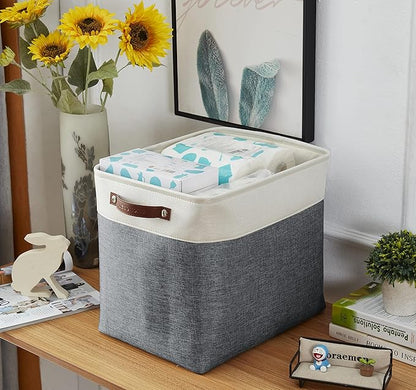 DECOMOMO Extra Large Storage Baskets, 54.5L Fabric Storage Bins for Organizing Linen Closet, Nursery (Slate Grey & White, XXXL - 3 pack)