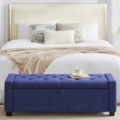 Huatean Home 48" Ottoman with Storage, Storage Ottoman Bench with Safety Hinge, Upholstered Entryway Bench with Seating for Bedroom, Living Room, Holds up to 330 lb, Blue