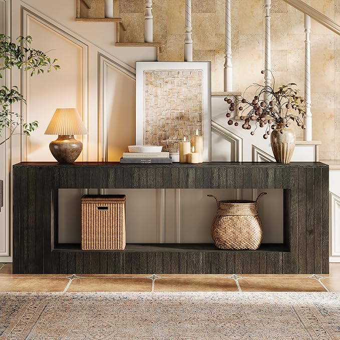Tribesigns 63-Inch Low Sofa Console Table with Storage Shelf, 2-Tier Wooden Long Entryway Table, Industrial Behind Couch Unit for Living Room, Study Room, Entrance, Hallway