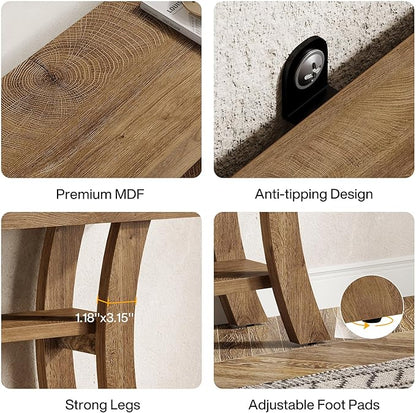 Tribesigns 41" Small Console Table for Entryway, 3-Tier Narrow Rustic Sofa Table with Storage Shelves and Curved Frame for Living Room, Entry, Hallway, Foyer (Oak Brown)