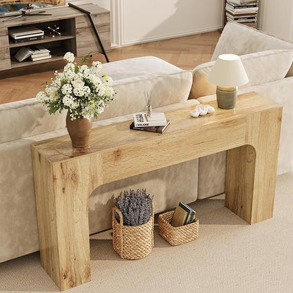 GarveeHome 63 in Farmhouse Console Table, Narrow Wood Entryway Sofa Table Behind Couch, Slim Rustic Hallway Furniture for Living Rooms, Foyers & Apartments, Oak