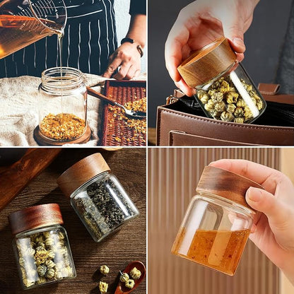 26 oz/850 ml Clear Glass Storage Canister with Airtight Wooden Lid, Small Overnight Oats Containers, Cute Decorative Salad Jar for Snacks Yogurt Spice Sugar Cereal Fruit Coffee Tea