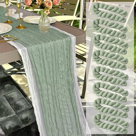 8 Pack Sage Green Cheesecloth Table Runner Rustic Gauze 22 x 108 inch Cheese Cloth Table Runners for Wedding Bridal Shower Birthday Party Table Runner Thanksgiving Christmas Decor