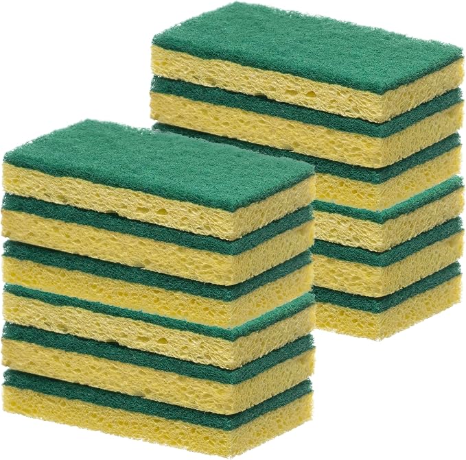 Scrubee Heavy Duty Scrub Sponge with Scouring Pad, Kitchen Dishwashing, Sink, Pot and Frying Pan Cellulose Scrubber Sponge Non Scratch. By Superio… (4.5" 12 Pack)