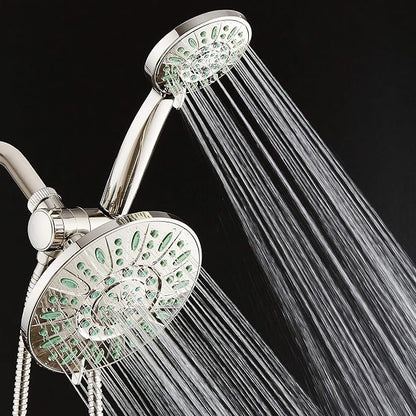 AquaDance Antimicrobial/Anti-Clog High-Pressure 30-setting Rainfall Shower Combo, Microban Nozzle Protection from Growth of Mold, Mildew & Bacteria, Brushed Nickel Finish/Coral Green Jets