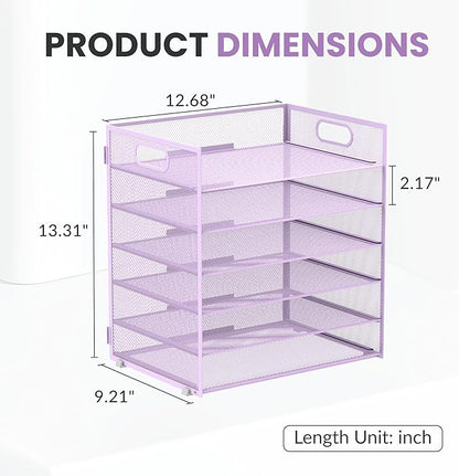 Daltack 6 Tier Paper Organizer for Desk, Paper Letter Tray Organizer for Desks, Mesh Desk File Organizers with Handle for Office, Home, School, Purple, 2 Pack