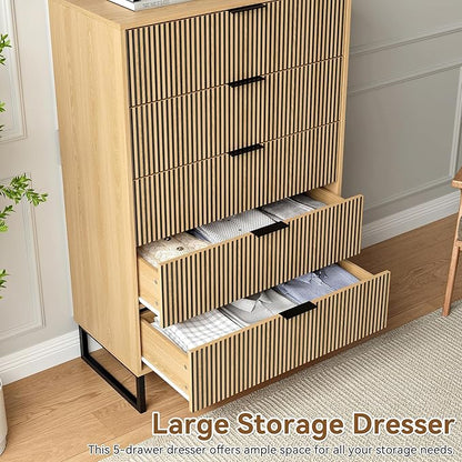 5 Drawers Dresser Set of 2, 49.2’’ Tall Modern Chest of Drawers for Bedroom, Large Closet Dressers with Drawers, Wooden Drawer Dresser for Bedroom, Living Room, Hallway