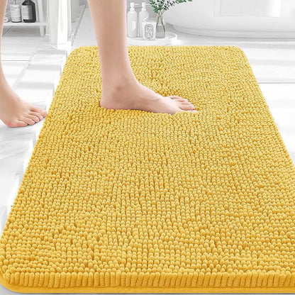 OLANLY Bathroom Rugs 32x20, Extra Soft Absorbent Chenille Bath Rugs, Rubber Backing Quick Dry, Machine Washable Bath Mats for Bathroom Floor, Tub and Shower, Home Decor Accessories, Yellow