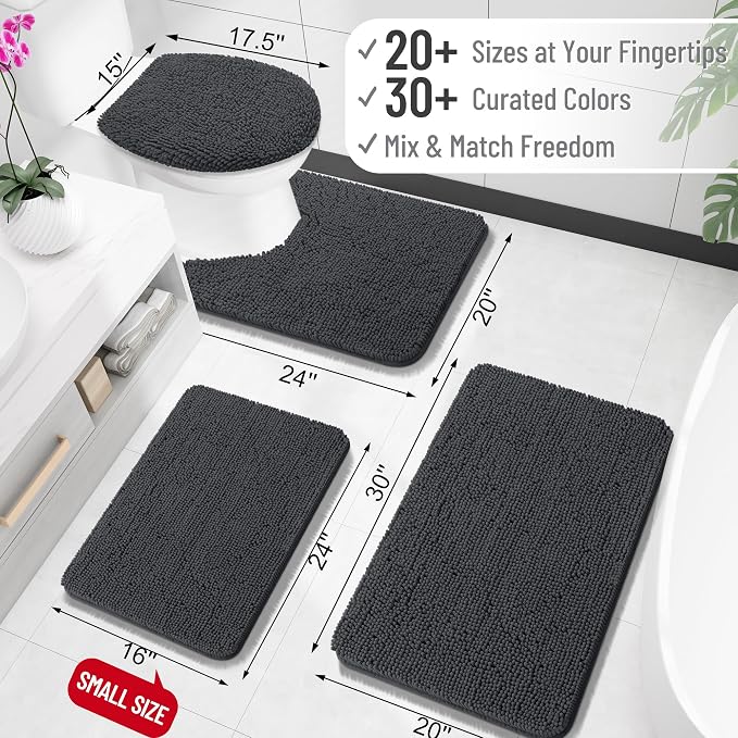 OLANLY Bathroom Rugs 32x20, Extra Soft Absorbent Chenille Bath Rugs, Rubber Backing Quick Dry, Machine Washable Bath Mats for Bathroom Floor, Tub and Shower, Home Decor Accessories, Dark Grey