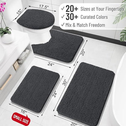 OLANLY Bathroom Rugs 30x18, Extra Soft Absorbent Chenille Bath Rugs, Rubber Backing Quick Dry, Machine Washable Bath Mats for Bathroom Floor, Tub and Shower, Home Decor Accessories, Dark Grey