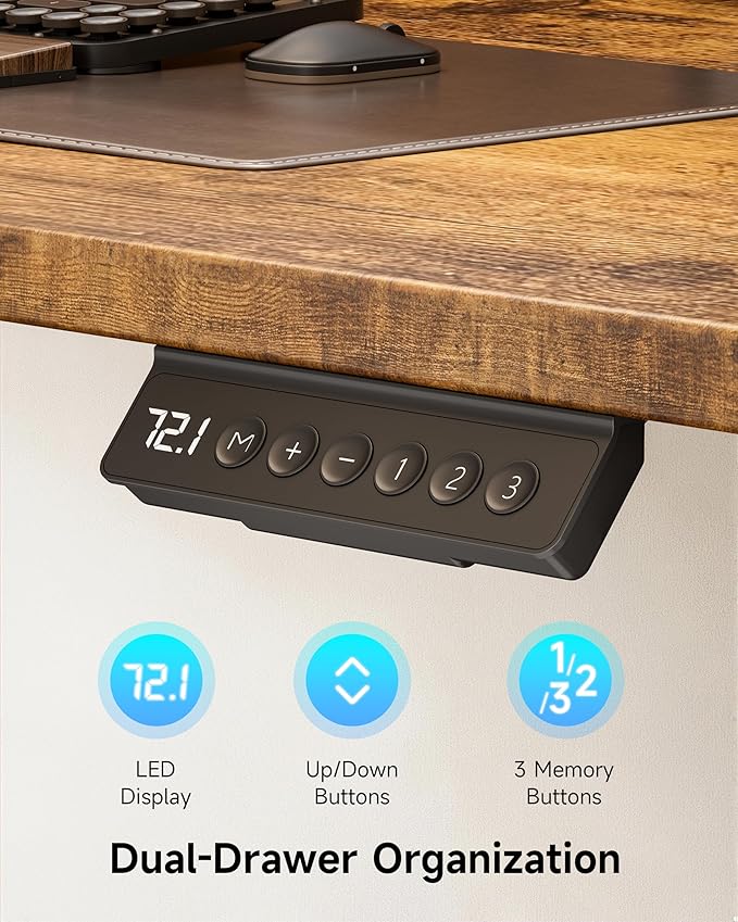 BIZUM Standing Desk with 2 Drawers Computer Desk-Stand up Desk Home Office Gaming Memory Desks C-Clamp Mount Compatible, 48x24 Inch Rustic Brown