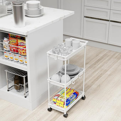 SimpleHouseware Standard 3-Tier Slim Rolling Storage Cart, White