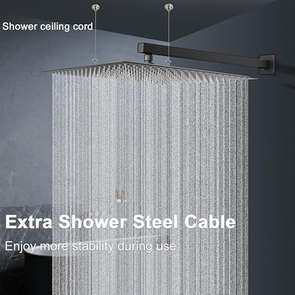 HarJue Shower Head with Extension Arm, High Pressure Square with ShowerArm, Stainless Steel Rainfall-Waterfall Full Body Coverage (16'' Shower with 20'' Arm, Matte Black)