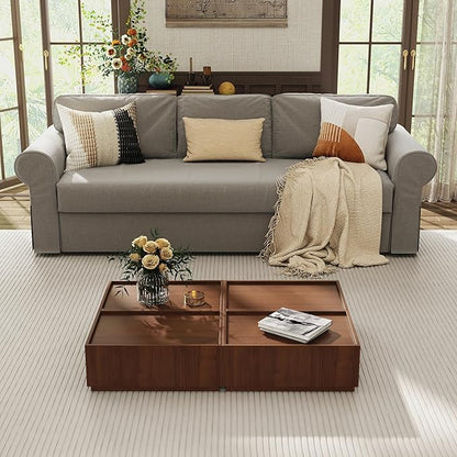 Coffee Table with Storage,Modern Center Table with 4 Hidden Drawers for Living Room,Rectangle Coffee Table for Home Furniture,Bedroom,Dark Walnut