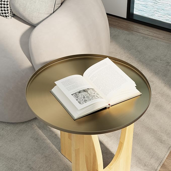 ACEDÉCOR Solid Wood Coffee Table Set with End Table, Luxurious Brushed Gold Coffee Tables 2 in 1, Nesting Coffee Table Set for Living Room Apartment