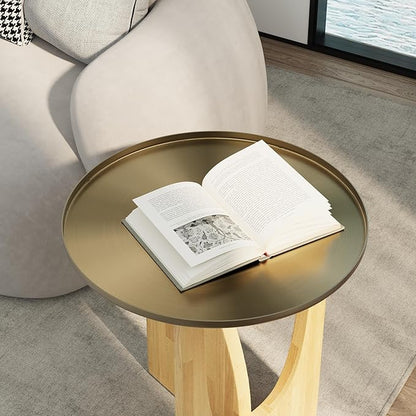 ACEDÉCOR Solid Wood Coffee Table Set with End Table, Luxurious Brushed Gold Coffee Tables 2 in 1, Nesting Coffee Table Set for Living Room Apartment