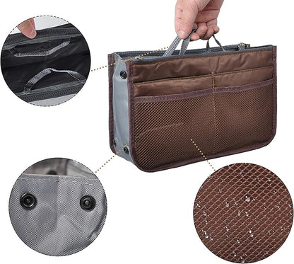 Vercord Purse Organizer Insert for Handbags Bag Organizers Inside Tote Pocketbook Women Nurse Nylon 13 Pockets Coffee Small