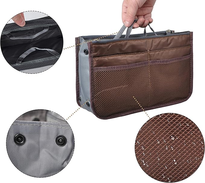 Vercord Purse Organizer Insert for Handbags Bag Organizers Inside Tote Pocketbook Women Nurse Nylon 13 Pockets Coffee Large