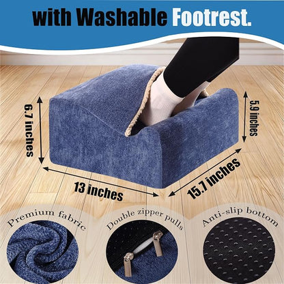 Foot Rest for Under Desk at Work, Office Footrest with Warm Feet Pocket,Ergonomic Under Desk Footrest with Washable Cover, Stool for Office Chair & Back &Pain Relief, (Blue+)
