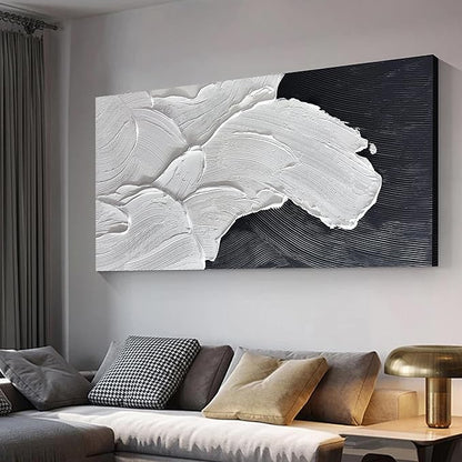 Tarfupth Black and White Abstract Wall Art for Living Room Hand-Painted Large Abstract Wave Oil Paintings Artwork for Bedroom Office Home Decor 24x48 Inch