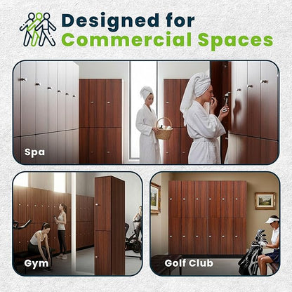 Alpine 2 Door Wooden Locker Cabinet - 72" Expandable Commercial Storage Lockers for Gym, Spa, Office & Golf Club - Includes Metal Base & Lock-Ready Handle, Single Column 2 Tier - Walnut