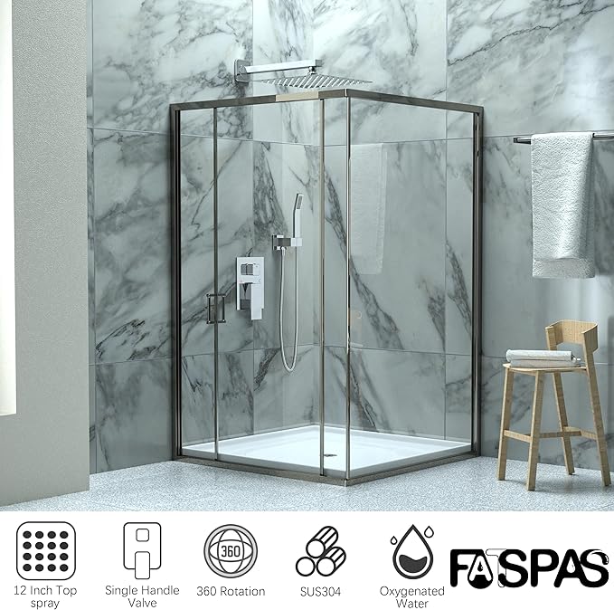 Polished Chrome Shower System with 12-Inch Rain Showerhead and Handheld | Innovative air-injection technology for low pressure, high-flow rate up to 3.22 GPM ensuring powerful consistent stream