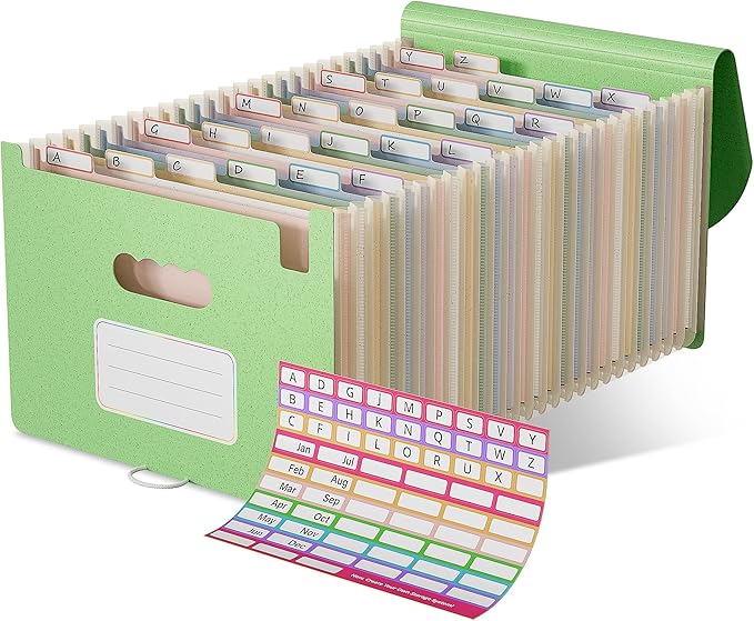 Accordion File Organizer, 26 Pockets Wheat Straw Expanding File Folder, Monthly Bill Receipt Organizer, A-Z Tabs, 100% BPA Free, Return to Nature, Healthy Living, Letter/A4 Size - Mint Green