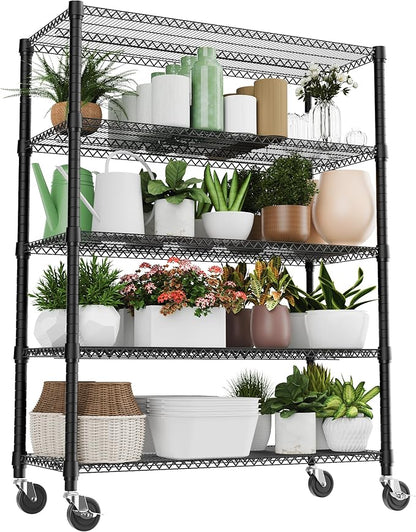 M MZG 3300LBS 53.1" W 5 Tiers Shelf Steel Storage Shelving Utility Shelving Unit Steel Organizer Wire Rack for Home,Kitchen,Office,Garage Black 23.6" D x 53.1" W x 73.6" H