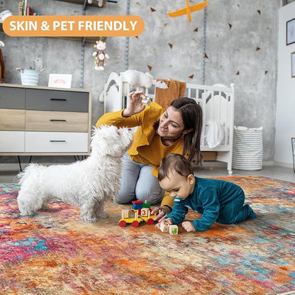 5x7 Area Rugs for Living Room Rug Washable: Abstract Rug for Dining Room Bedroom Carpet Non Slip 5 by 7 Indoor Modern Nursery Home Office Colorful