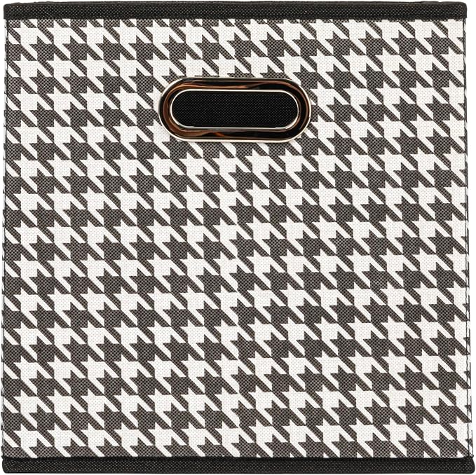 Household Essentials Foldable Fabric Storage Cubes 6-Pack – 11x11x11 Stackable Non-Woven Bins with Chipboard Sides & Grommet Handles – Closet, Shelf, Nursery, or Office Organizer – Houndstooth