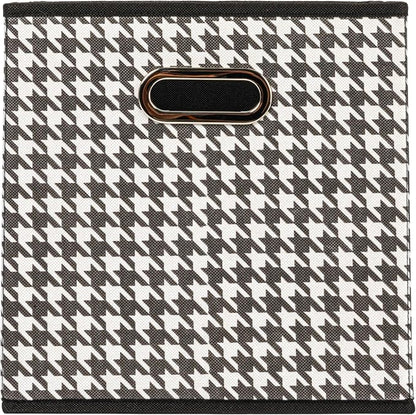 Household Essentials Foldable Fabric Storage Cubes 6-Pack – 11x11x11 Stackable Non-Woven Bins with Chipboard Sides & Grommet Handles – Closet, Shelf, Nursery, or Office Organizer – Houndstooth