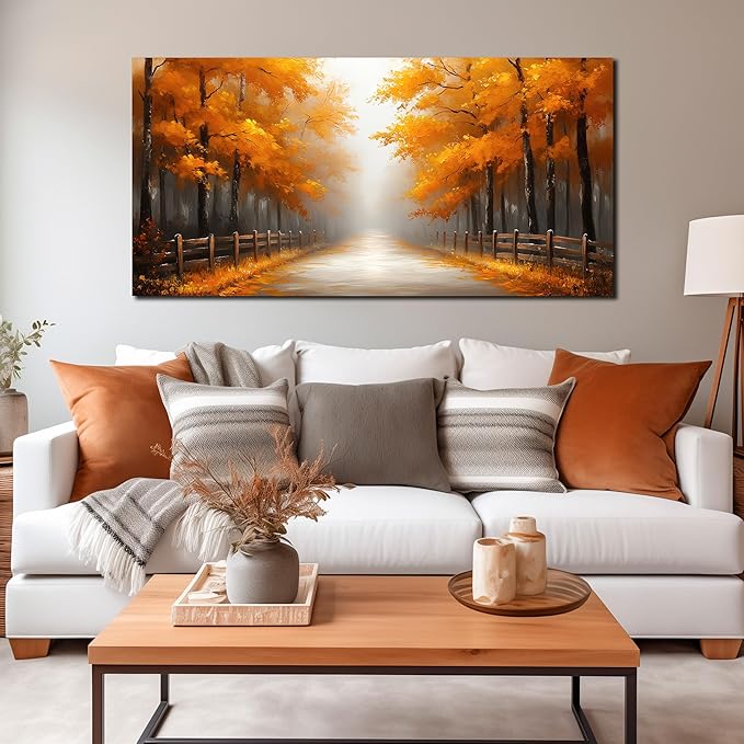 AUUZAIUA Forest Wall Art for Living Room Gold Misty Trees Landscape Large Artwork for Bedroom Office Modern Canvas Prints Ready to Hang 29"x58"