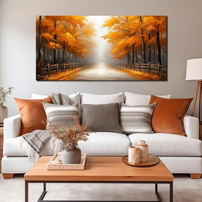 AUUZAIUA Forest Wall Art for Living Room Gold Misty Trees Landscape Large Artwork for Bedroom Office Modern Canvas Prints Ready to Hang 29"x58"