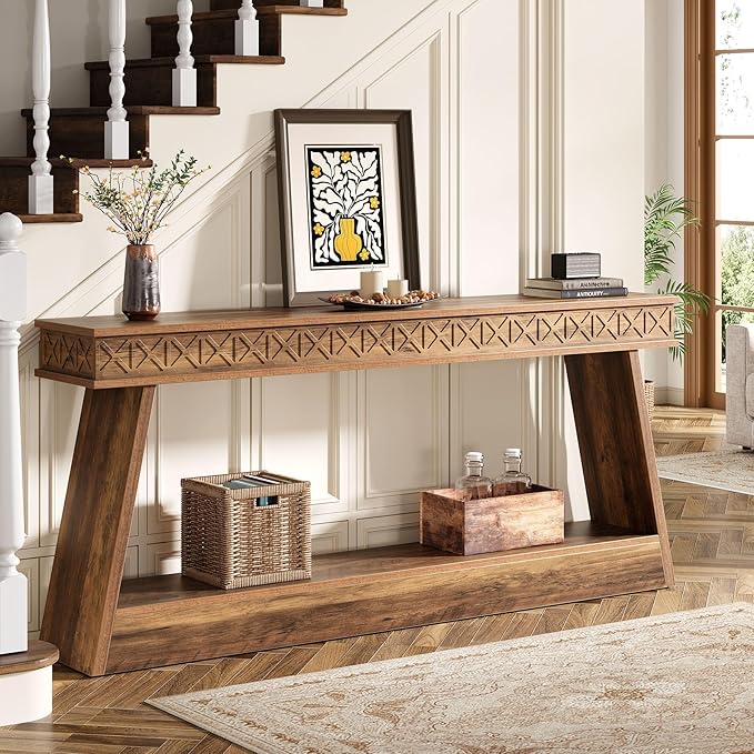 Tribesigns 70.9 Inch Extra Long Console Table, Wood Entryway Table with Storage, Narrow Long Sofa Tables Behind Couch, Farmhouse Style Entry Table for Living Room, Entrance, Hallway, Rustic Brown