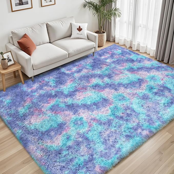 Rainbow Fluffy Rugs for Girls Bedroom: 4x6 Large Shag High Pile Area Rug Upgrade Non-Slip Plush Fuzzy Living Room Rug Shaggy Soft Indoor Floor Carpet Nursery Rugs for Kids Baby Toddler Home Decor