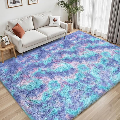 Rainbow Fluffy Rugs for Girls Bedroom: 5x7 Large Shag High Pile Area Rug Upgrade Non-Slip Plush Fuzzy Living Room Rug Shaggy Soft Indoor Floor Carpet Nursery Rugs for Kids Baby Toddler Home Decor