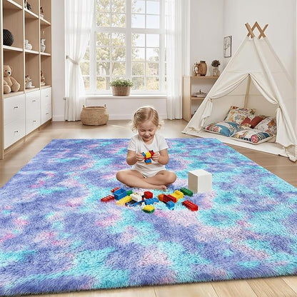 Rainbow Fluffy Rugs for Girls Bedroom: 5x7 Large Shag High Pile Area Rug Upgrade Non-Slip Plush Fuzzy Living Room Rug Shaggy Soft Indoor Floor Carpet Nursery Rugs for Kids Baby Toddler Home Decor