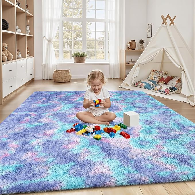 Rainbow Fluffy Rugs for Girls Bedroom: 4x6 Large Shag High Pile Area Rug Upgrade Non-Slip Plush Fuzzy Living Room Rug Shaggy Soft Indoor Floor Carpet Nursery Rugs for Kids Baby Toddler Home Decor
