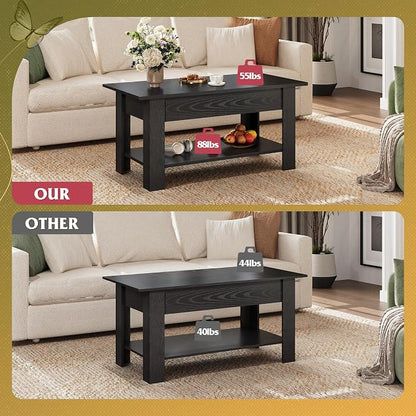 WLIVE Coffee Table, 39" Lift Top Coffee Table with Hidden Compartment, Storage Shelf and Lifting Top for Home Living Room, Office and Reception Room, Black Oak