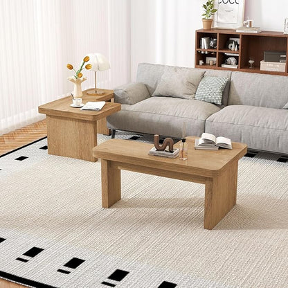 Farmhouse Coffee Table, 53-Inch Accent Center Table with Thicken Base, Multiple Layouts,Switch Between Square and Rectangular Table (Rustic Brown)