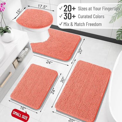 OLANLY Large Bathroom Rugs 47x32, Extra Soft Absorbent Chenille Bath Rugs, Rubber Backing Quick Dry, Machine Washable Bath Mats for Bathroom Floor, Tub and Shower, Home Decor Accessories, Coral