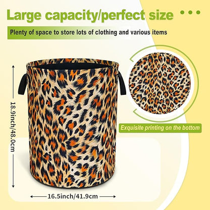 Brown Black Leopard Print Laundry Basket Funny Foldable Waterproof Oxford Cloth Tote Bag Laundry Hamper Large Clothes Storage Bucket Toy Organizer For Bathroom/Laundry Storage/Bedroom 18.9x16.5 Inch