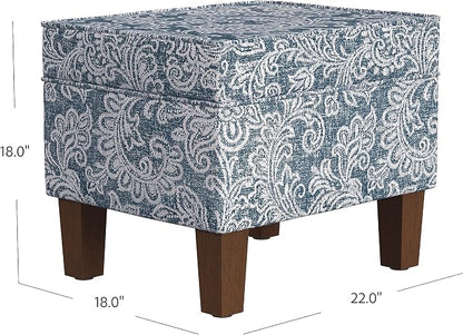 Spatial Order Home Decor | Dinah Collection Modern Storage Ottoman | Ottoman with Storage for Living Room & Bedroom(Blue Denim Jacobean Print)