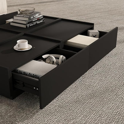 Coffee Table with Storage,Modern Center Table with 4 Hidden Drawers for Living Room,Rectangle Coffee Table for Home Furniture,Bedroom,Black