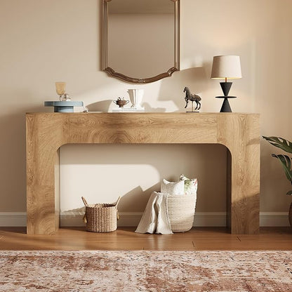 GarveeHome 63 in Farmhouse Console Table, Narrow Wood Entryway Table Behind Couch, Slim Rustic Hallway Furniture for Living Rooms, Foyers & Apartments, Deep Oak