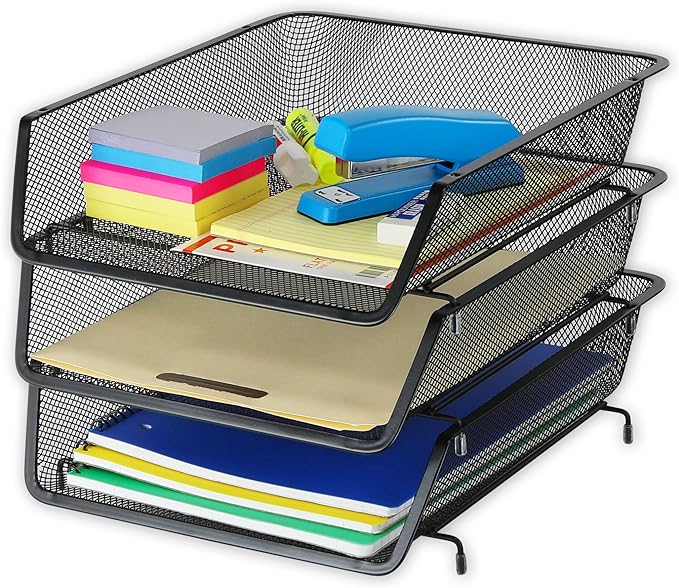 Simple Houseware Stackable Desk File Document Letter Tray Organizer, 3 Packs, Black